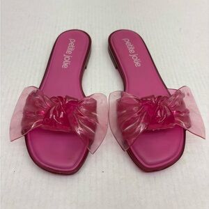 petite jolie Pink Bow Slide Sandals wos size 6.5, box 36